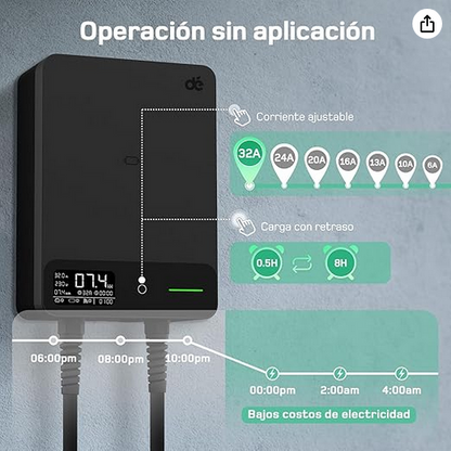 dé Estación de Carga Coche Electrico 7,4kW App [6-32A, Monofásica] Wallbox 7,4kW con Cable Carga Tipo 2 - 5m, RFID, Estación de Carga con RCD Tipo-B y Protección IP54 para Model Y/3 y Otros BEV/PHEV