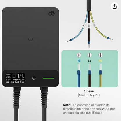 dé Estación de Carga Coche Electrico 7,4kW App [6-32A, Monofásica] Wallbox 7,4kW con Cable Carga Tipo 2 - 5m, RFID, Estación de Carga con RCD Tipo-B y Protección IP54 para Model Y/3 y Otros BEV/PHEV