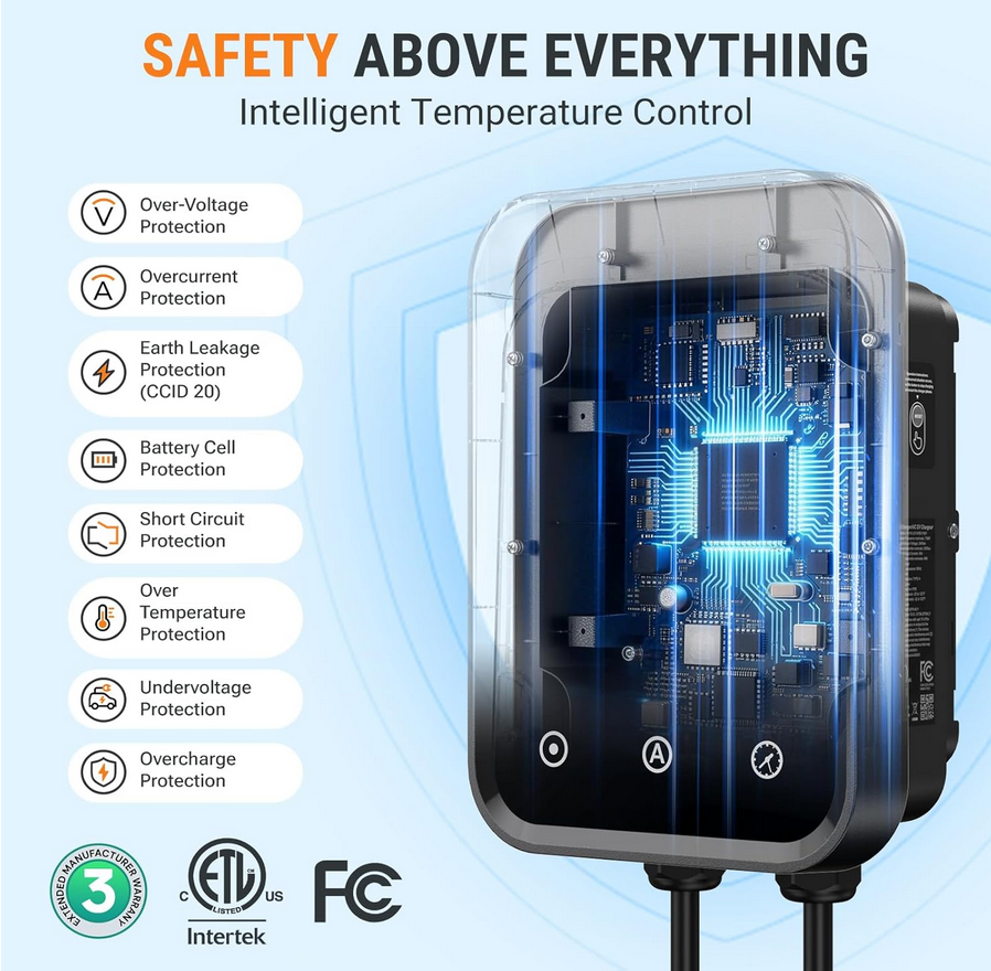 AIMILER Cargador de vehículo eléctrico de nivel 2 (EV) (WiFi APP/Plug-Play), 48A, cable de 25 pies certificado ETL, cableado de 240 V conector J1772 ZB18-U011KBH-F002