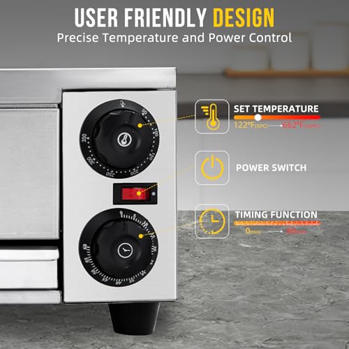 GarveeHome - Horno eléctrico de pizza para interior, encimera de 16 pulgadas, horno comercial de pizza con parrilla para parrilla, bandeja para migas, mango y almohadillas para orejas para pies,