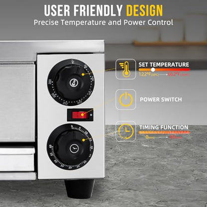 GarveeHome - Horno eléctrico de pizza para interior, encimera de 16 pulgadas, horno comercial de pizza con parrilla para parrilla, bandeja para migas, mango y almohadillas para orejas para pies,