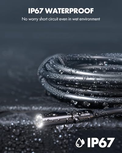 Anykit Cámara endoscopio USB con 8 luces LED ajustables, boroscopio con cámara de serpiente semirrígida, cámara de inspección impermeable IP67 compatible con dispositivos iPhone y Android (50 pies) NTC30L