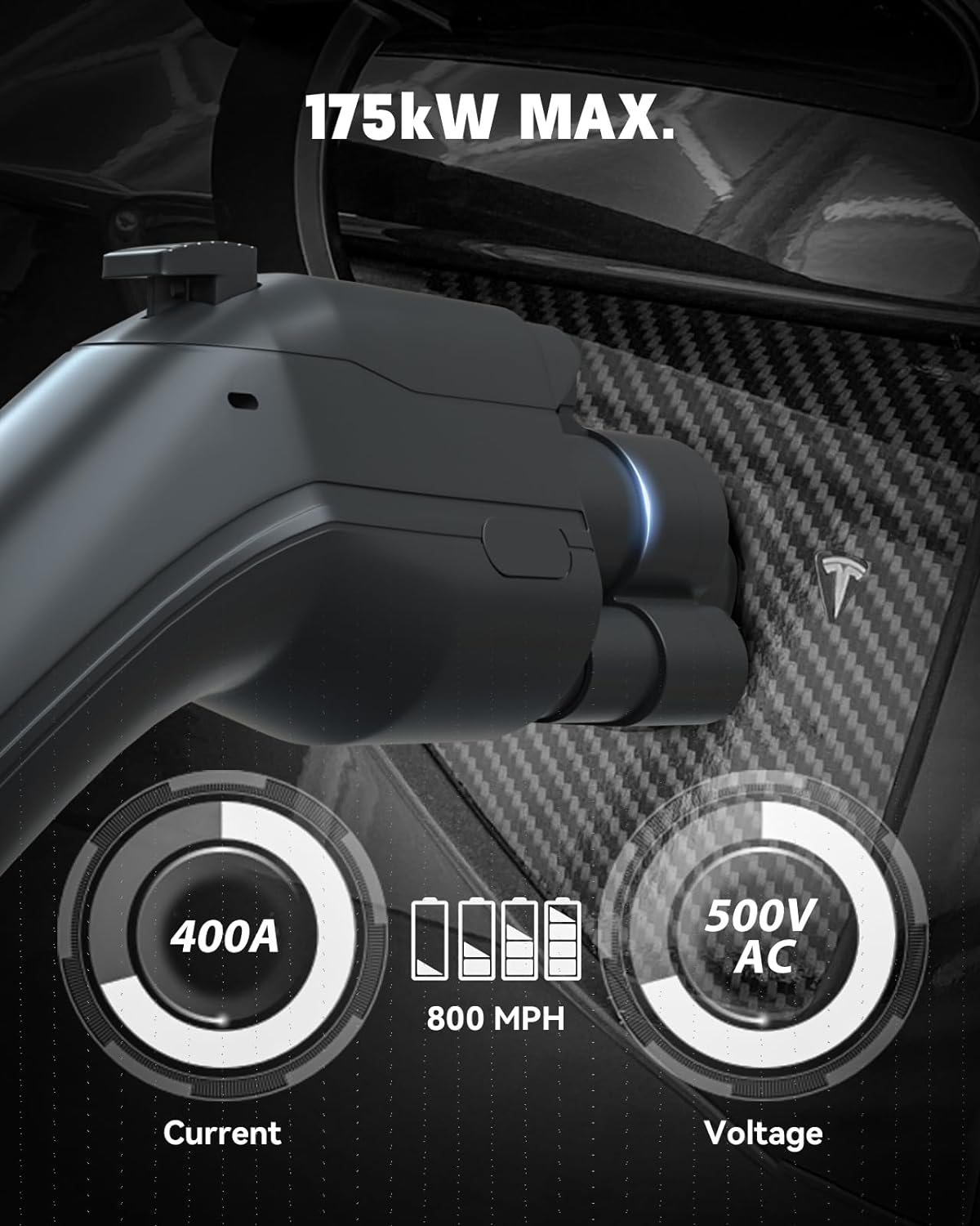 Adaptador CCS1 para estaciones de carga CCS a vehículos Tesla, adaptador de carga rápida de CC portátil de hasta 175 KW, compatible con el modelo 3, Y, S, X