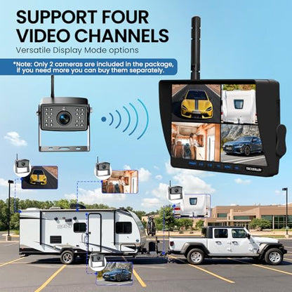 Cámara de respaldo para RV, 7 pulgadas, cámaras de respaldo de vehículo 1080P con detección de IA, cámara de respaldo inalámbrica impermeable con grabación DVR y visión nocturna para