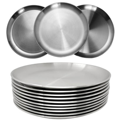 Platos de acero inoxidable 304 de 9 pulgadas, ligeros, irrompibles, juego de platos de cena no tóxicos, aptos para lavavajillas, sin BPA y saludables (10 piezas)