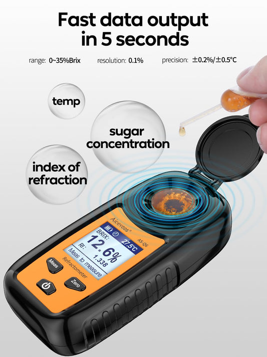 Refractómetro Brix Digital Sugar Brix Medidor automático Rango de compensación de temperatura 0-35%, ±0.2% Precisión, perfecto para frutas, jugos, verduras, bebidas y café