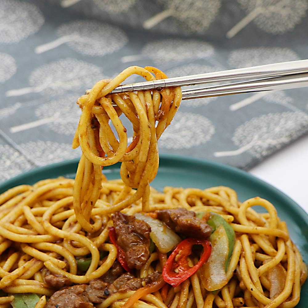 Palillos de acero inoxidable 304 reutilizables, de varios colores, ligeros, palillos de metal aptos para el lavavajillas – 5 pares - 033985217378