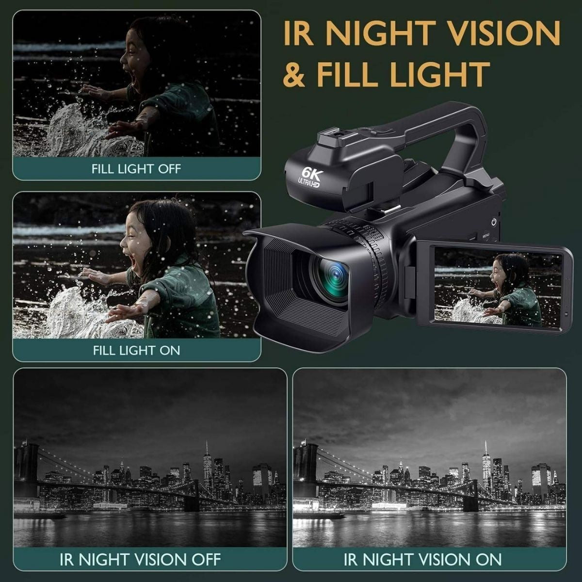 Videocámara Aries CineView 6K Ultra HD - Pantalla abatible de 3", WiFi, zoom 18x -ARCVDCR6K