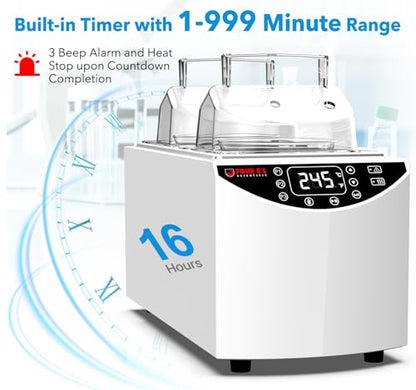 FOUR E'S SCIENTIFIC - Baño de agua de laboratorio 5L, termostático digital, RT+5 °C a 99 °C, control de temperatura preciso, 2 cámaras de acero inoxidable, visualización LED