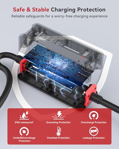 Cargador EV Nivel 2 40A - J1772 Enchufe Nema 14-50P | Cable de 25 pies | Adaptador Nema 5-15P a 14-50R | Estación de carga portátil para el hogar |