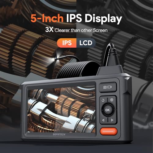DEPSTECH Cámara de Alcantarillado de 15.2 metros, Boroscopio HD Triple Lente 1080P, Endoscopio con Pantalla IPS de 5 Pulgadas y Luz, Cámara de Inspección de Tuberías de Drenaje de Plomería Resistente DS620TL15M