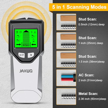 Escáner de pared con buscador de pernos – Detector de pernos 5 en 1 con chip de microprocesador inteligente y pantalla LCD HD, buscadores de vigas con sensor de pernos para centro y borde de madera, 410-A-GRAY-1
