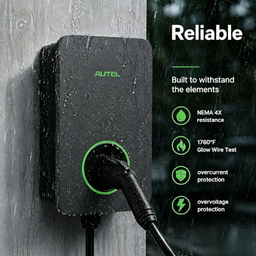 Autel MaxiCharger 	Maxi UW19LB02 Cargador de Vehículo Eléctrico (EV) de Nivel 2, hasta 80 Amperios de Carga Rápida Cargador EV Nivel 2, Nube Integrada con IA, Estaciones de Carga Interior/Exterior J1772, Cableado