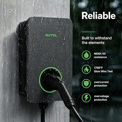 Autel MaxiCharger 	Maxi UW19LB02 Cargador de Vehículo Eléctrico (EV) de Nivel 2, hasta 80 Amperios de Carga Rápida Cargador EV Nivel 2, Nube Integrada con IA, Estaciones de Carga Interior/Exterior J1772, Cableado