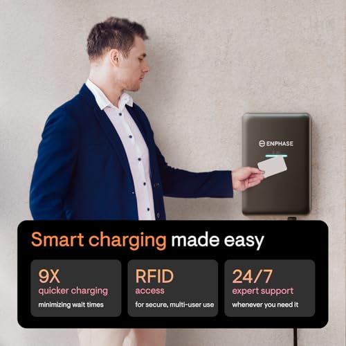Enphase IQ Cargador EV 2 | Cargador inteligente Nivel 2 de 48A (hasta 11.5 kW, 240 V) | Wi-Fi + Bluetooth | Conexión directa | Certificado UL | Cable de 25 pies | J1772 | Para interior/exterior IQ-EVSE-NA-1060-0100-1120