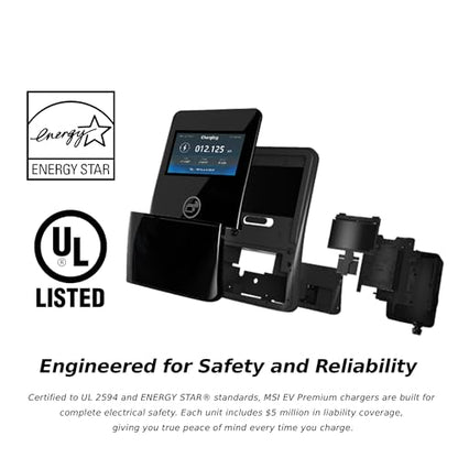 MSI EV Premium Tipo 1 (J1772) NEMA 14-50, cargador de nivel 2, 240V, 40A, 9.6KW, clasificación IP55, resistente al agua y al polvo, IK08 resistente a los impactos, certificado UL2594, Energy Star
