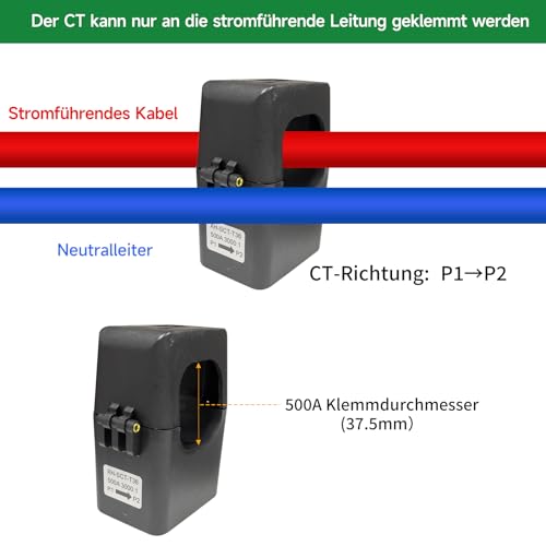 Monitor de energía WiFi OWON 500A, pinza amperimétrica trifásica con monitoreo de potencia, voltaje y corriente en tiempo real, medición del factor de potencia, integración de la aplicación Smart Life, adecuado para electrodomésticos de alta potencia