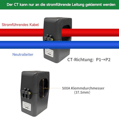 Monitor de energía WiFi OWON 500A, pinza amperimétrica trifásica con monitoreo de potencia, voltaje y corriente en tiempo real, medición del factor de potencia, integración de la aplicación Smart Life, adecuado para electrodomésticos de alta potencia