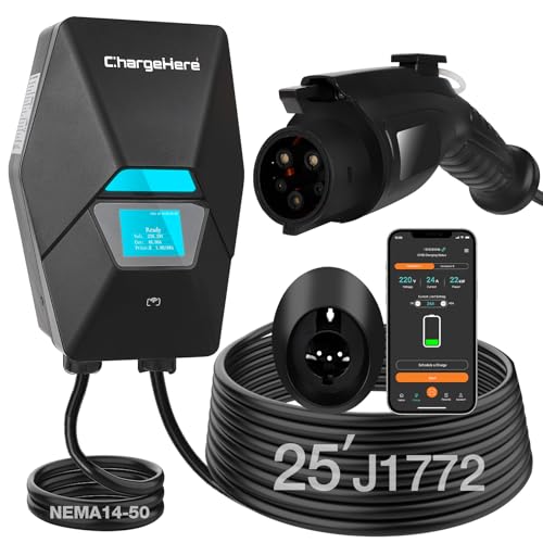 Cargador doméstico EV de nivel 2, 240 V, 32 A/40 A | Pantalla de velocidad de carga en tiempo real + luz de estado | Carga hasta 7 veces más rápida | Interior/exterior | CH-102-PARENT