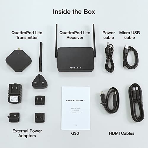 QuattroPod Lite - Transmisor HDMI inalámbrico y receptor HDMI, espejo de pantalla y extensión a TV para portátil/PC/PS5, HDMI de 98.4 ft, HDMI de 131.2 ft, HDMI de 164.0 ft. EZCAST ‎USB 2T1R
