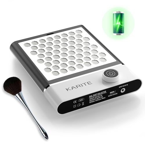 KARITE Colector de polvo de uñas con filtro lavable y reutilizable, colector de polvo eléctrico con 4 turboventiladores succión fuerte y ajustable, bajo ruido, batería de 4000 mAh, alta resistencia,