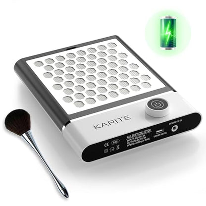 KARITE Colector de polvo de uñas con filtro lavable y reutilizable, colector de polvo eléctrico con 4 turboventiladores succión fuerte y ajustable, bajo ruido, batería de 4000 mAh, alta resistencia,