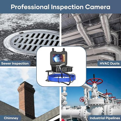 Oiiwak Cámara de alcantarillado con localizador, cámara de inspección de tuberías de 165 pies/164.0 ft con transmisor Sonde de 512 Hz IP68 impermeable conducto de drenaje Cámara de serpiente de