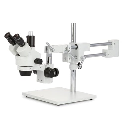 AmScope SM-4TP - Microscopio Profesional de Zoom estéreo trinocular con Control de Enfoque simultáneo, oculares WH10x, Aumento 7X-45X, Lente de Zoom 0.7X-4.5X, iluminación Ambiental, Soporte de Brazo