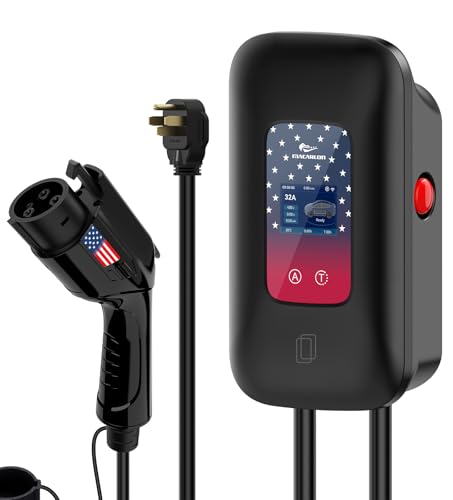 MACARLON - Cargador EV de nivel 2, 40 amperios, 240 V, cable de 25 pies, tarjeta Wi-Fi y RFID, estación de carga inteligente para vehículos eléctricos con enchufe NEMA 14-50 y conector J1772, GO-E3116S09