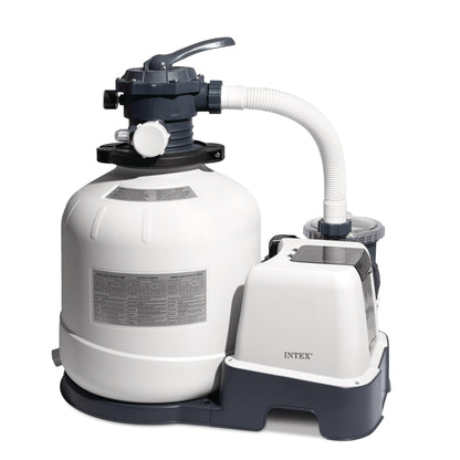 Intex Bomba de filtro de arena y sistema de agua salada para piscinas de hasta 15,000 galones, Krystal Clear - Control automático de algas y limpieza de piscinas sobre el suelo