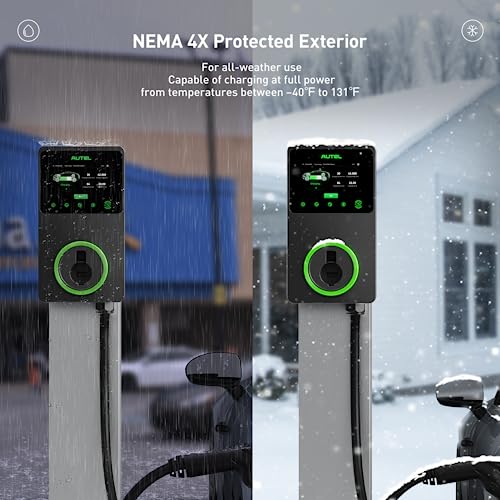 Autel Cargador inteligente para vehículos eléctricos (EV), 50 amperios nivel 2 Wi-Fi y pantalla táctil EVSE 4G habilitada para Bluetooth, con funda en el cuerpo y cable de 25 pies, color negro