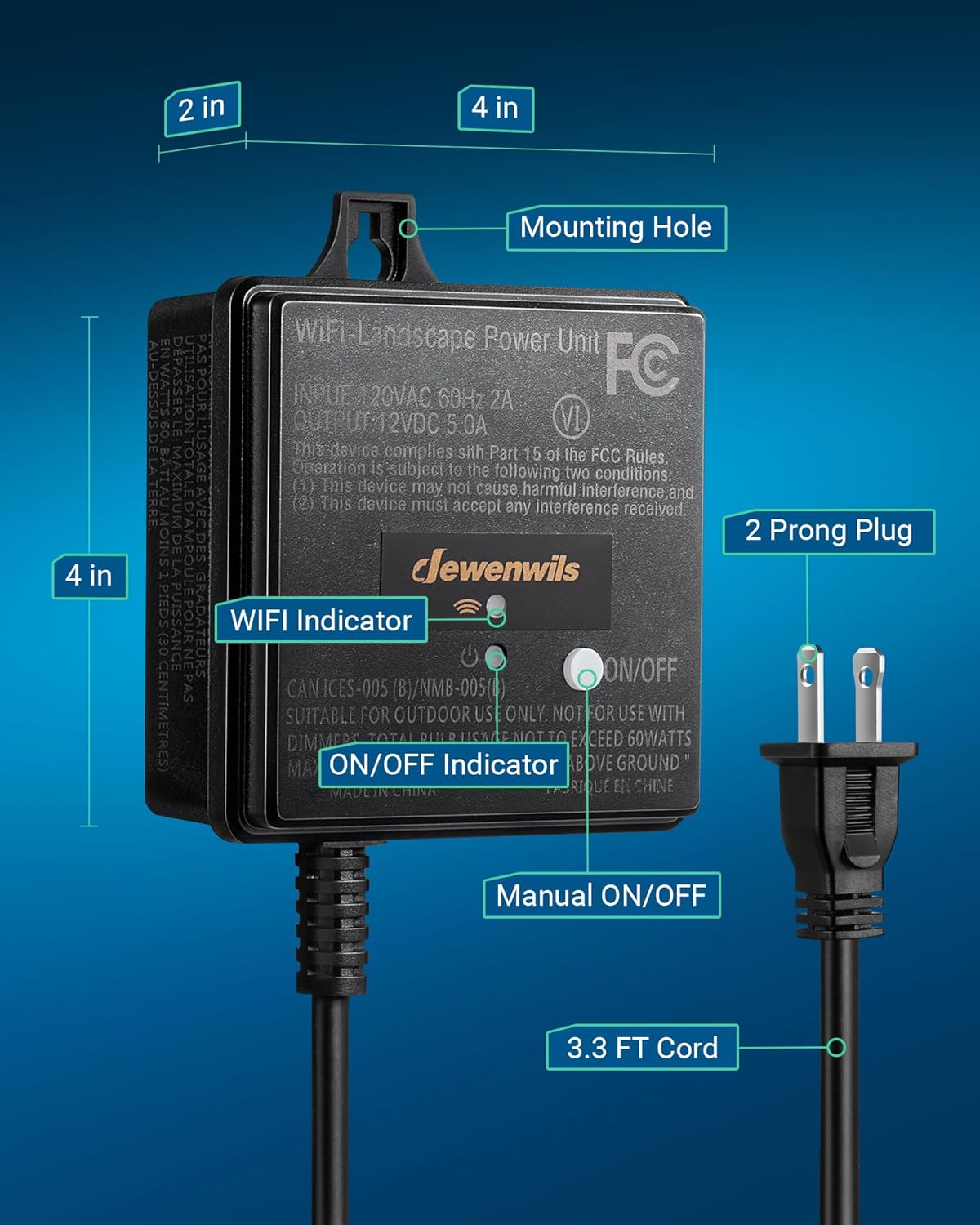 DEWENWILS Transformador de bajo voltaje WiFi de 60 W, 120 V CA a 12 V CC, transformador inteligente de paisaje de bajo voltaje para exteriores con temporizador, funciona con Alexa y Google Home,