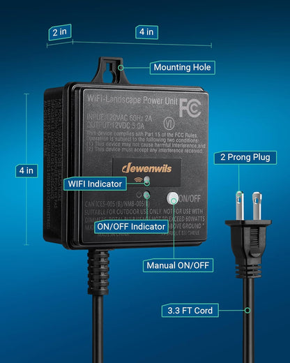 DEWENWILS Transformador de bajo voltaje WiFi de 60 W, 120 V CA a 12 V CC, transformador inteligente de paisaje de bajo voltaje para exteriores con temporizador, funciona con Alexa y Google Home,