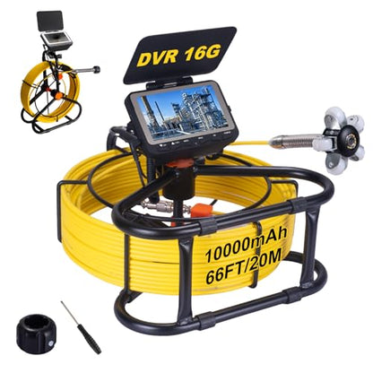 Cámara de alcantarillado de 66 pies, cámara de tubo de drenaje HD de 4.3 pulgadas, DVR de 0.906 in, boroscopio de serpiente de fontanería con 12 luces LED, boroscopios de inspección 9637A-20M