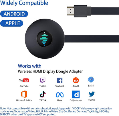 Adaptador de pantalla HDMI inalámbrico 5G, dongle Miracast 4K, espejo de pantalla para teléfono inteligente, Android, tableta, laptop, ventana a HDTV/monitor/proyector, DLNA compatible, Miracast