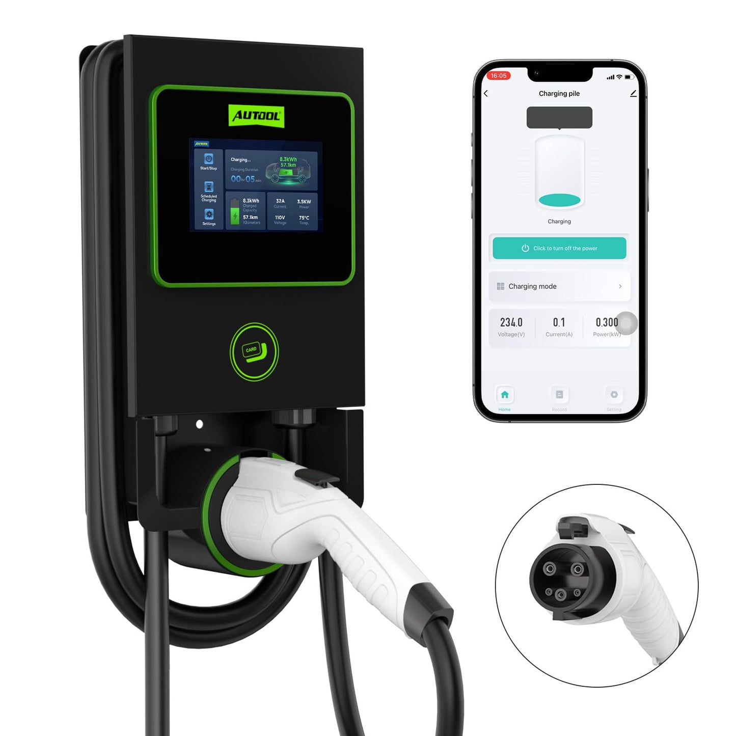 AUTOOL C701 Cargador EV de nivel 2 NEMA 14-50 EVSE, cargador EV de 32 amperios nivel 2, estación de carga de vehículos eléctricos habilitada para WiFi y Bluetooth, cable de 26 pies