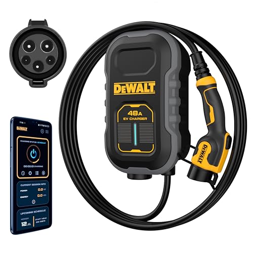 DEWALT Cargador compacto de nivel 2 para vehículos eléctricos cableado, 48 A, 240 V, con control de aplicación, Bluetooth, Wi-Fi, estación de carga EV para montaje en pared 	EV100D-48W2J