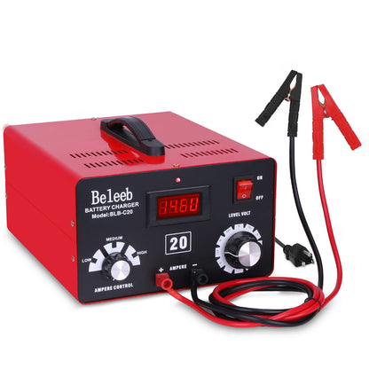 Beleeb Cargador de batería ajustable C20 12V 24V 36V 48V, 12A pulsos de alto voltaje desulfatador de batería mantenedor con chip inteligente para baterías de litio LiFePO4 de plomo-ácido BLB-C20