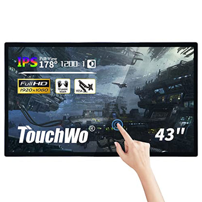 TOUCHWO HD430T Monitor Industrial de Pantalla Táctil Capacitiva Multi-Táctil de 43 Pulgadas, Pantalla 16:9 1920 x 1080P, Altavoces Incorporados, Puertos USB, VGA, DVI y HD-MI, Pantallas de Señalización