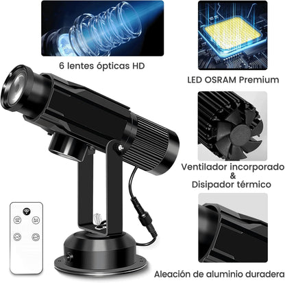 30W Proyector de Gobos con Logotipo para Negocios-Sistema de Refrigeración Dual-Proyector de Logo Luz LED de Imagen con Lente de Cristal Gratuito y Mando a Distancia - Uso en Interiores