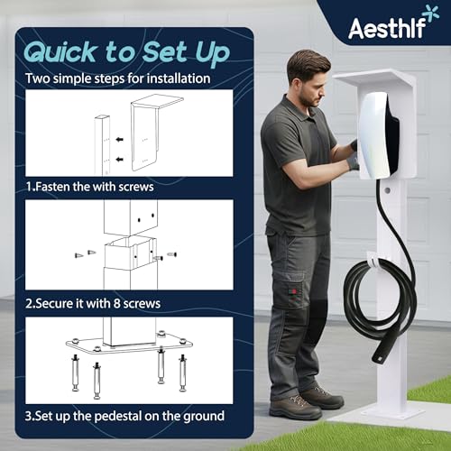 Pedestal de cargador EV para Tesla y J1772 para exteriores, resistente a la intemperie, proteger, resistente, resistente a la corrosión, fácil de instalar, blanco