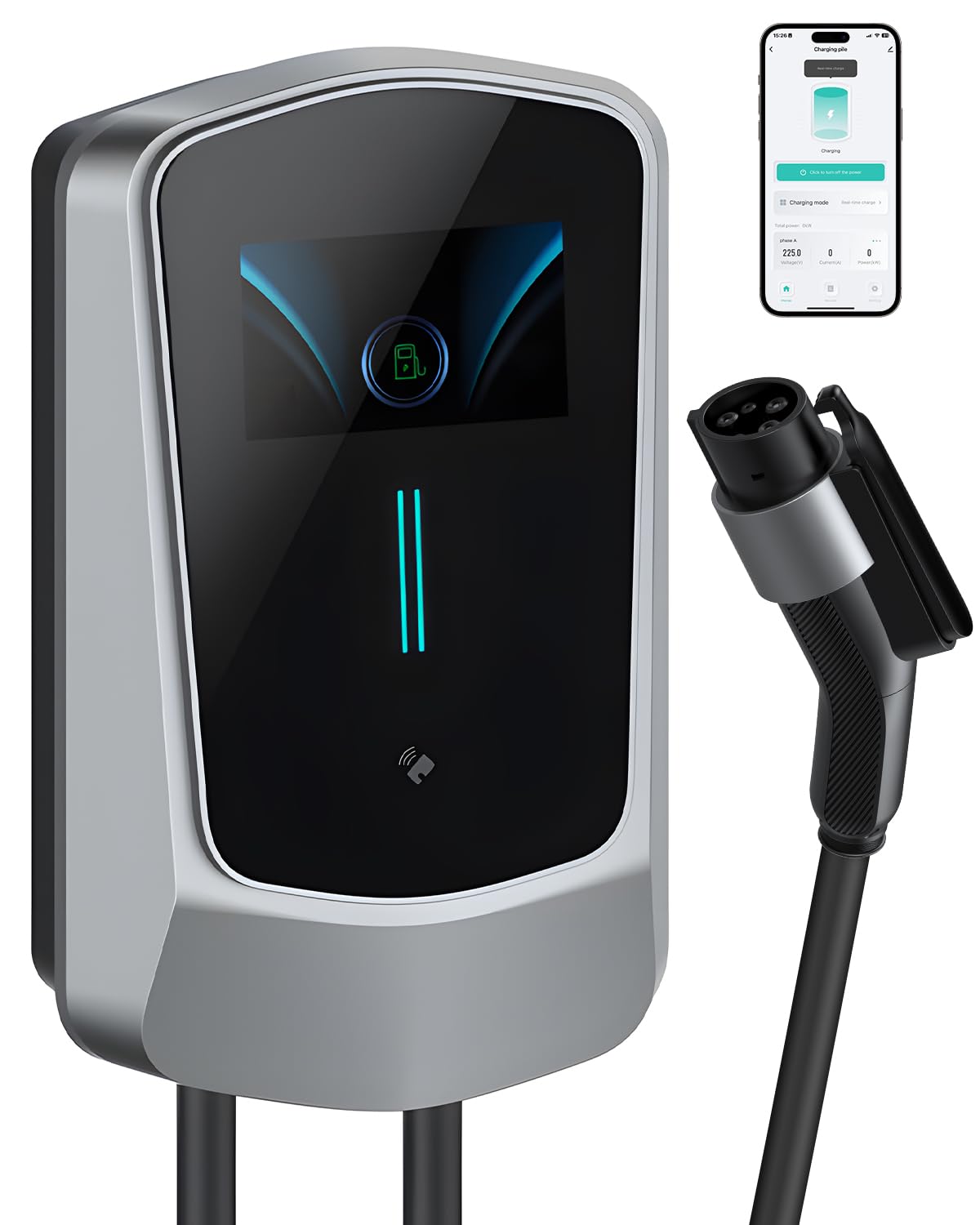 EONYHC Cargador EV de nivel 2 de 48 amperios: estaciones de carga de vehículos eléctricos de 240 V - Cable de 25 pies J1772 conector de coche - Cargador de coche eléctrico habilitado para exteriores e