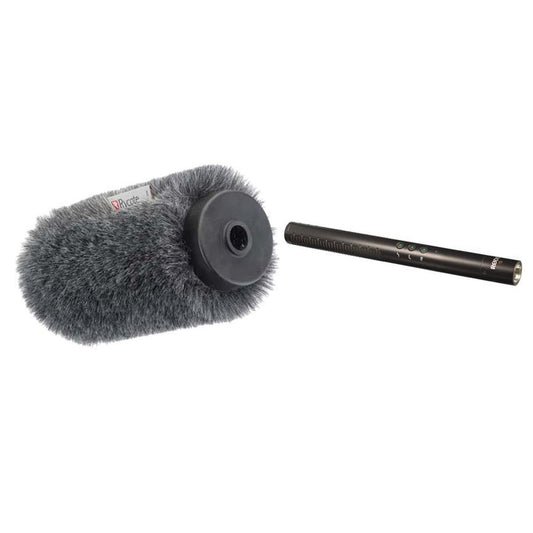 Micrófono de condensador direccional Rode NTG-4 con kit de viento Rycote Long Hair de 14 cm
