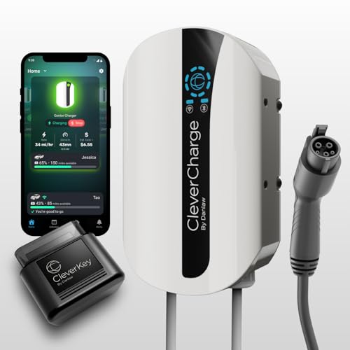 CleverCharge EV112A - Cargador EV de Nivel 2 habilitado para Wi-Fi, NEMA 14-50 EVSE con conector J1772 y CleverKey AI, hasta 40 A/240 V, clasificación UL/Energy Star, cable de 25 pies, Blanco Suave