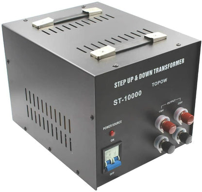 Topow Convertidor/transformador elevador/reductor de voltaje de 10000w, 110 V ~ 220V - ST-10000 Outlets bornes Heavy Duty - CE / ISA9001 / ISO14001