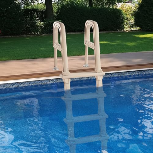 Escalera para piscina, escalera inclinada de 5 escalones con barandillas dobles, escalón antideslizante y resistente, capacidad de carga de 300 libras, para piscinas enterradas y sobre el suelo Polietileno (PE)