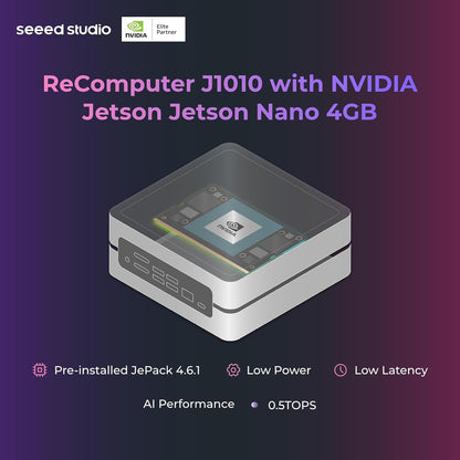Seeed studio NVIDIA Jetson Nano Edge AI Device - Kit reComputer J1010, carcasa de aluminio, sistema Jetpack preinstalado. Mini PC con 0.5 TFLOP (FP16), fuente de alimentación no incluida