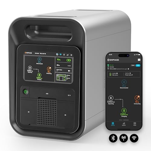 Enphase IQ PowerPack 1500 - Alimentación portátil avanzada con tecnología microinversor, pantalla táctil LCD, control de aplicaciones Enphase, Wi-Fi, celular, Bluetooth, 1500 Wh, certificado UL PES-1515-BL-US