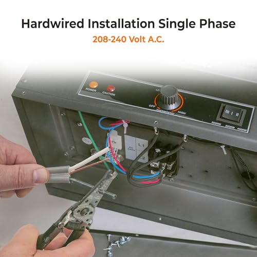 Comfort Zone Calentador eléctrico de techo con cable duro, forzado por ventilador, 5000 W, 240 voltios, ajuste solo ventilador y protección contra sobrecalentamiento, compatible con ETL, ideal para