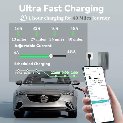 LEISHENG ENERGY Cargador EV de nivel 2 para J1772, cargador de coche eléctrico de 240 V, enchufe NEMA 14-50P 48A, cable de 25 pies, IP65, APP US-SP-115